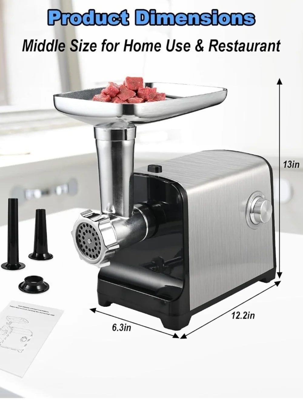 Electric Meat Grinder 3200W Max Heavy Duty Sausage Stuffer Kibbe Maker Stainless
